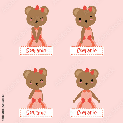 Vector Cartoon Illustration With Cute Bear Suitable For Kid Name Set Design Label Name And Sticker Set Stock Vector Adobe Stock