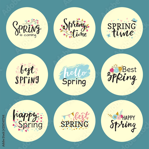 Hello spring time vector lettering text greeting card special springtime typo...