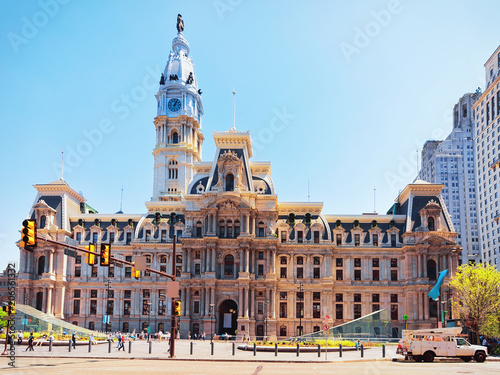 Philadelphia City Hall and tourists on the Penn Square photo