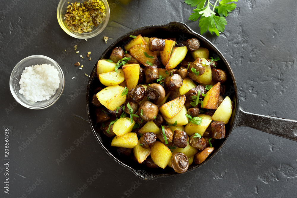 Roasted potatoes with mushroom and sausage