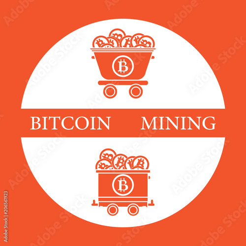 Mining of bitcoins. Mining trolleys with bitcoins.
