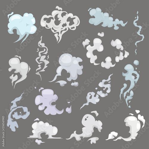 Smoke vector smoked shape and smoking effect of smokers cigarette illustration set of smooth smoky steam isolated on background