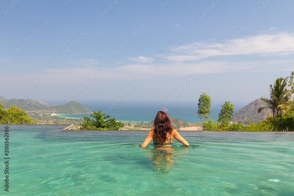 Girl in infinity pool, Lombok