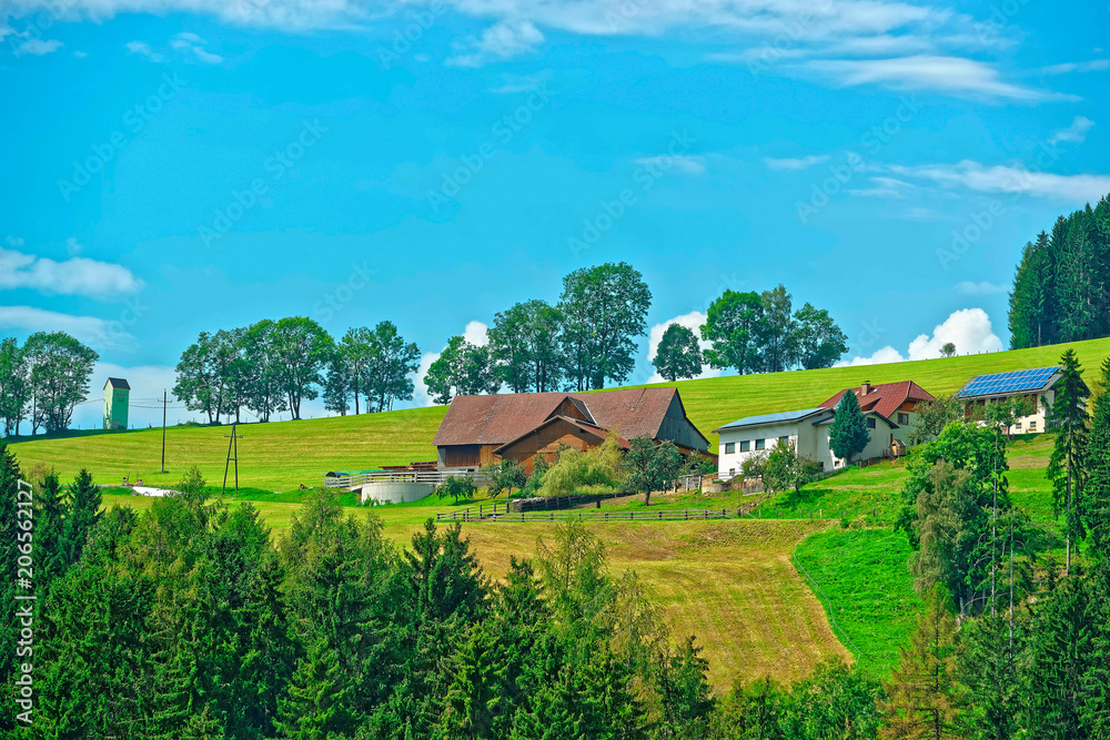 Farm house and beautiful agricultural scenery in Czech republic