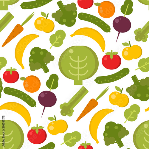Vector vegetables healthy food seamless pattern illustration. Organic green b...