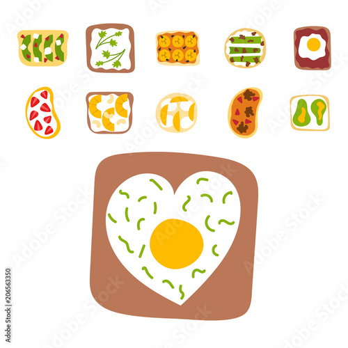 Breakfast toast set slices toasted crust sandwich with butter fried toaster f...