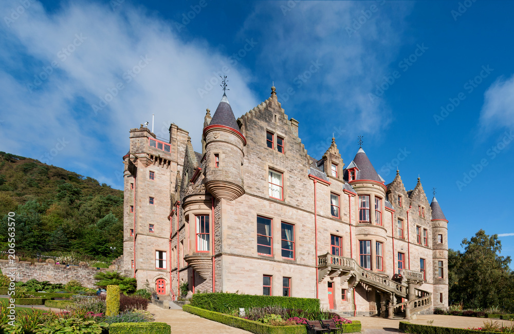 Belfast castle. Tourist attraction on the slopes of Cavehill Country Park in Belfast, Northern Ireland - obrazy, fototapety, plakaty 