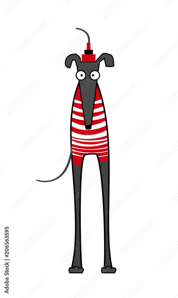 Cute dog. Cartoon. Greyhound in clothes Stock Vector | Adobe Stock