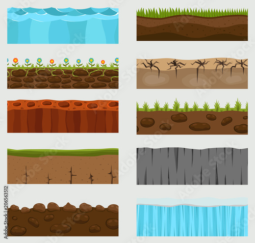 Illustration of cross section vector ground slice isolated on white background. Some ground-slices piece nature cross outdoor. Ecology underground groundslice