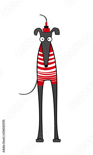 Cute dog. Cartoon. Greyhound in clothes