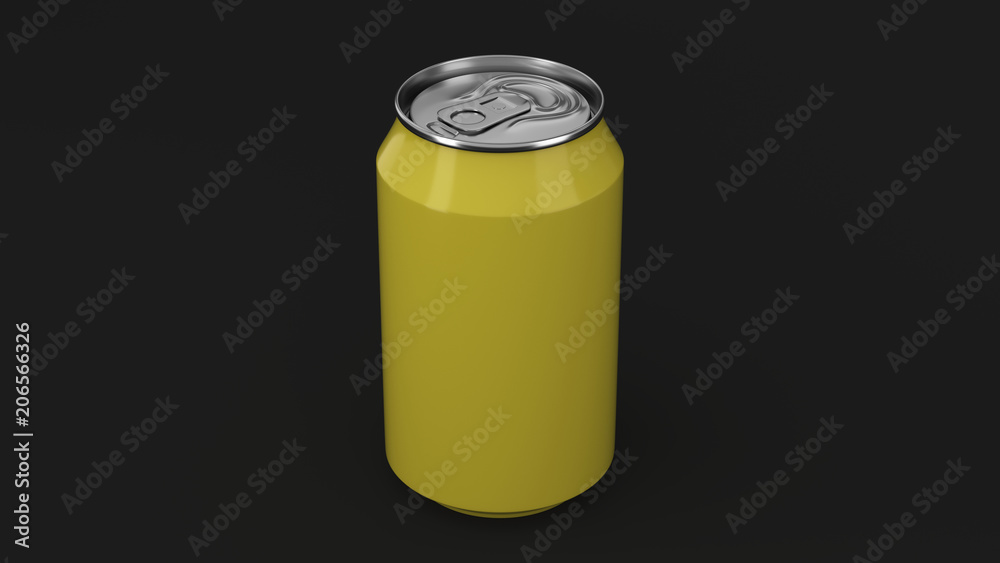 Blank small yellow aluminium soda can mockup on black background Blank small yellow aluminium soda can mockup on black background