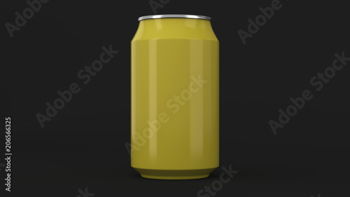 Blank small yellow aluminium soda can mockup on black background