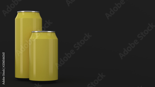Big and small yellow soda cans mockup