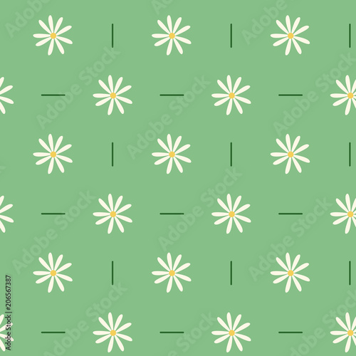  Seamless pattern with little chamomile on green background  Vector illustration of seamless pattern with chamomiles  Minimalist style.