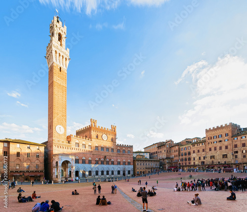 People in Torre del Magnia Tower Piazza Campo Square Siena