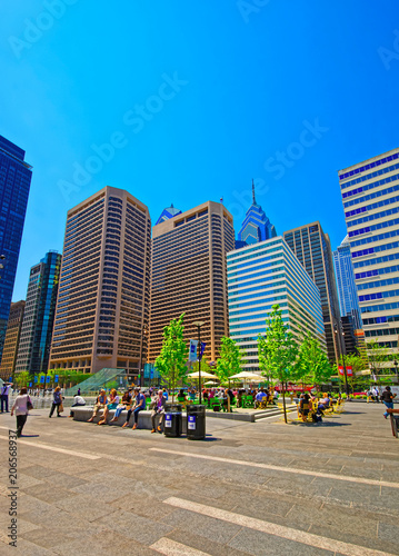 Penn Square with street skyline of skyscrapers in Philadelphia