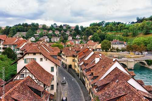 Street and Unterbrucke bridge over the Aare River in Bern photo