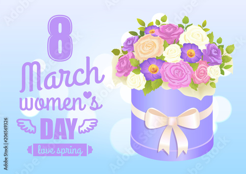 8 March Womens Day Poster with Bouquet of Rose
