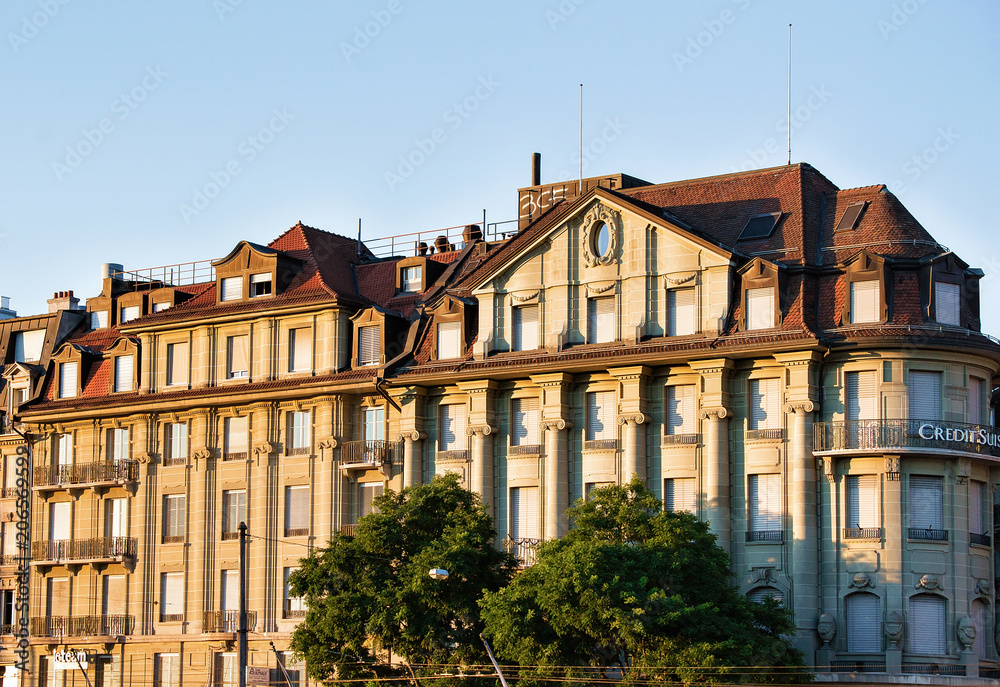 Old building in Le Flon district in Lausanne summer