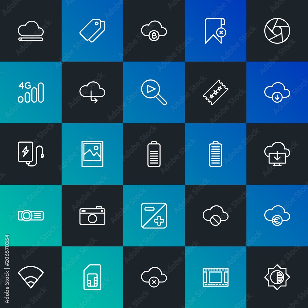 Modern Simple Set of cloud and networking, mobile, video, photos, bookmarks Vector outline Icons. Contains such Icons as and more on dark and gradient background. Fully Editable. Pixel Perfect. Modern Simple Set of cloud and networking, mobile, video, photos, bookmarks Vector outline Icons. Contains such Icons as and more on dark and gradient background. Fully Editable. Pixel Perfect.