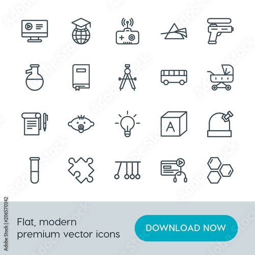 Modern Simple Set of science, education, kids and toys Vector outline Icons. Contains such Icons as  piece, science,  motion,  happy,  baby and more on white background. Fully Editable. Pixel Perfect.