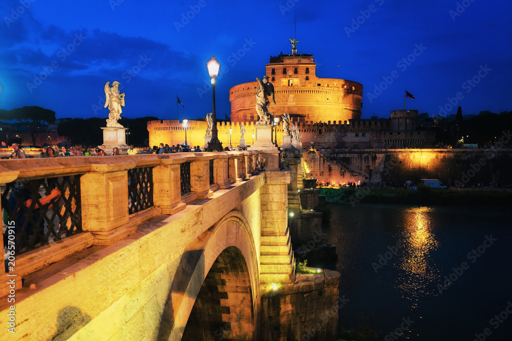 Castle of Holy Angel with Ponte Sant Angelo Bridge evening