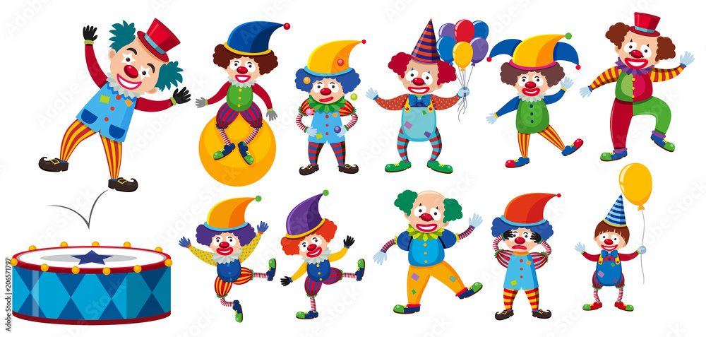 A Set of Clown on White Background A Set of Clown on White Background
