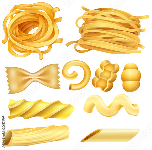 Type of Italian Pasta on White Background