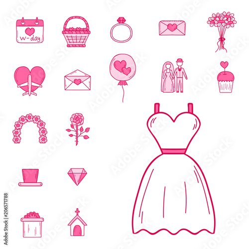 Wedding outline married engagement groom bride icons vector illustration.