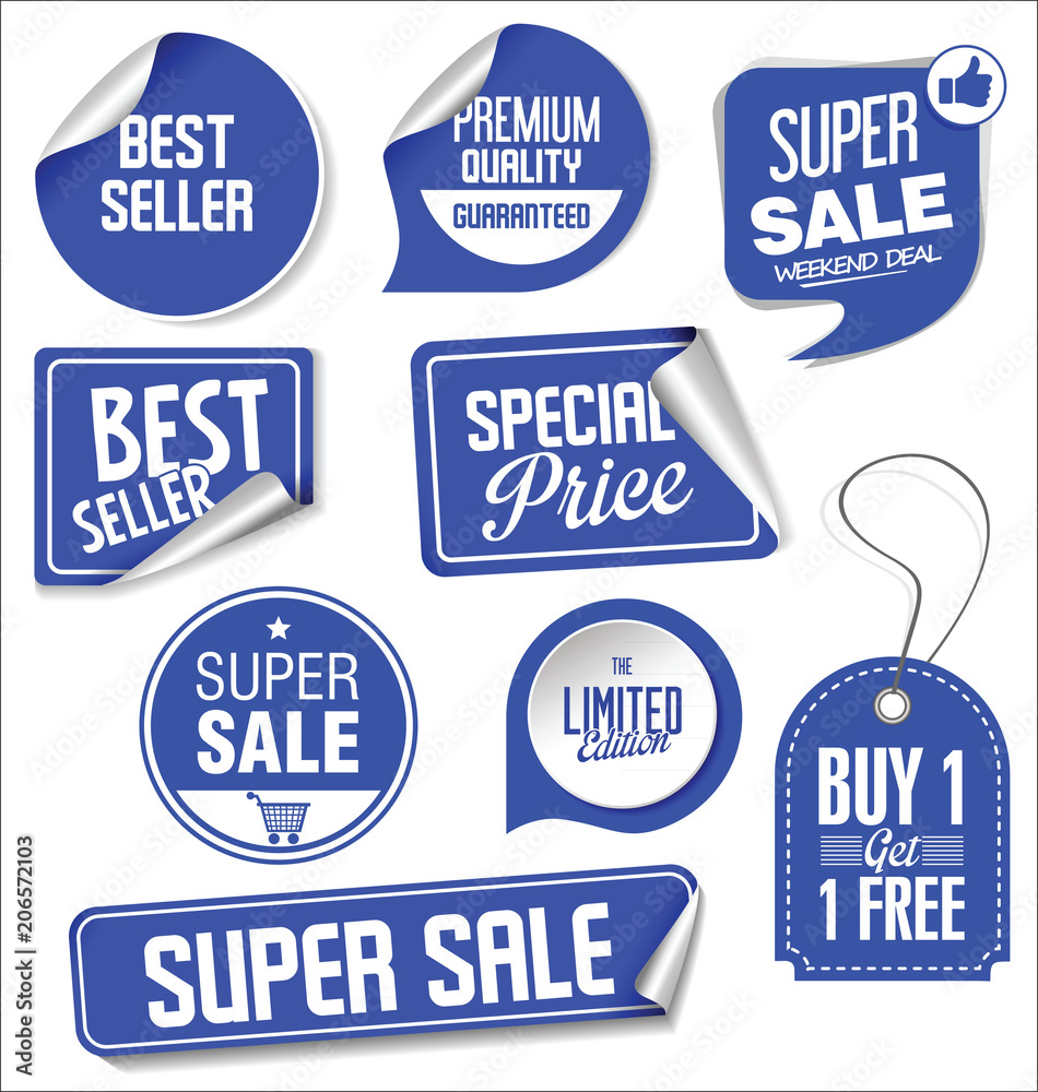 Sale stickers and tags blue design illustration 