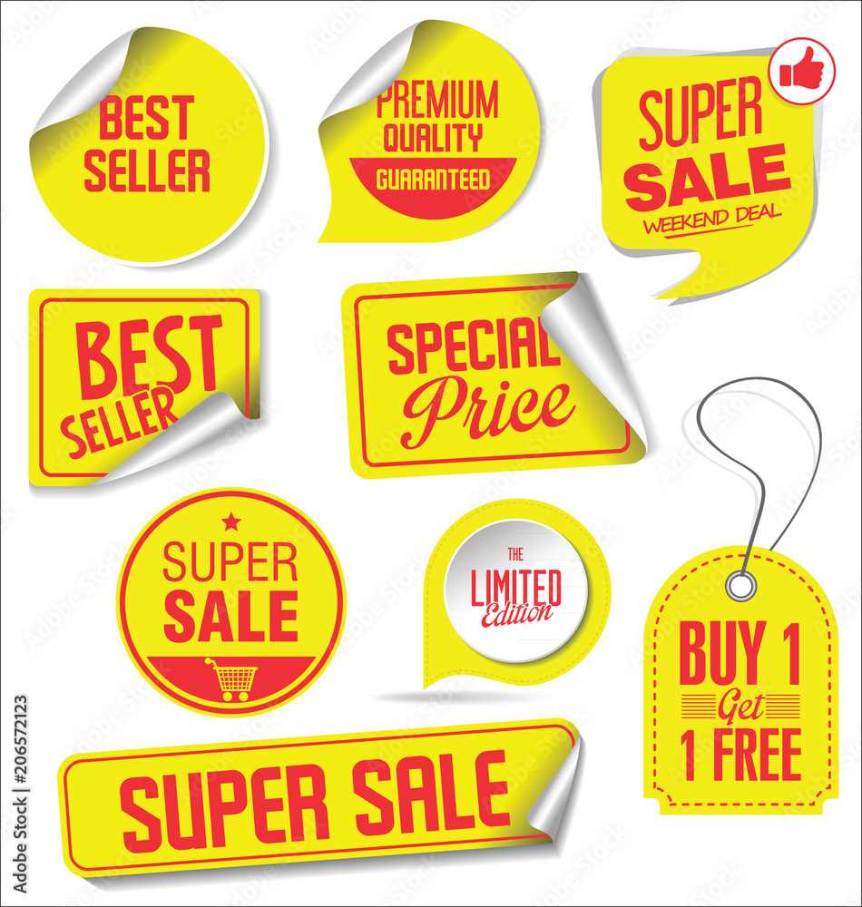 Sale stickers and tags yellow design illustration 