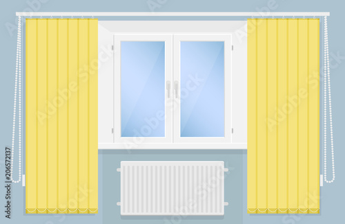 Vector window with blind and radiator.