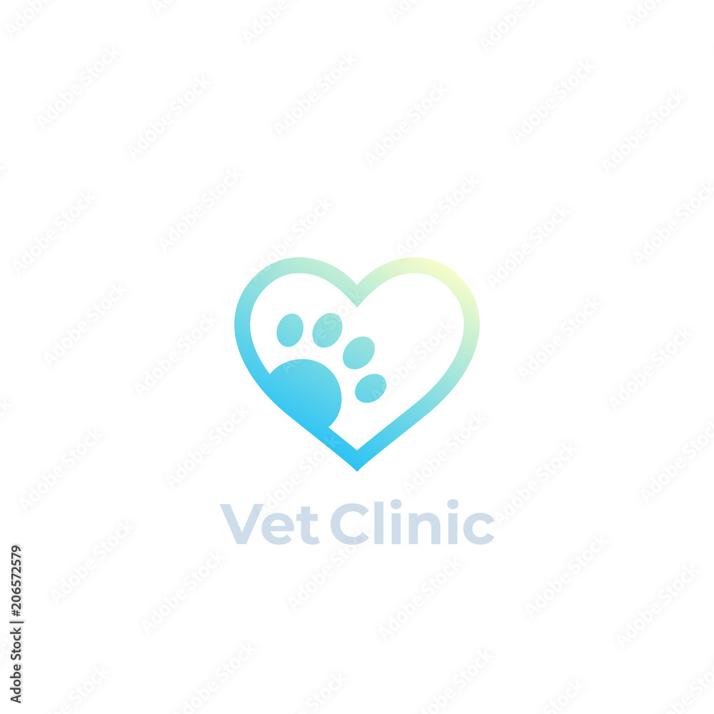 paw and heart, vet, veterinary clinic vector logo