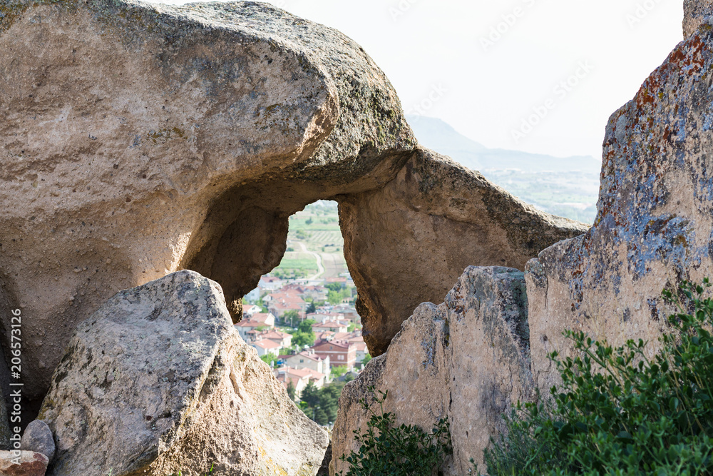 old boulders over Uchisat village in Cappadocia