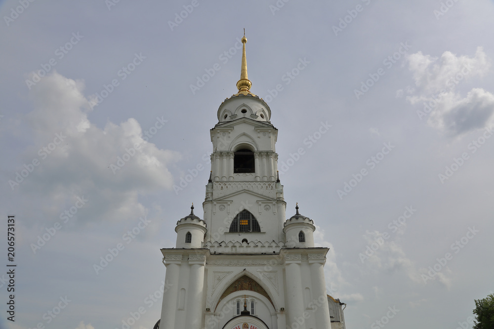 VLADIMIR, RUSSIA - MARCH 18, 2018: Assumption Cathedral of the XII century. An outstanding monument of white stone architecture. Gold Ring of Russia. UNESCO World Heritage
