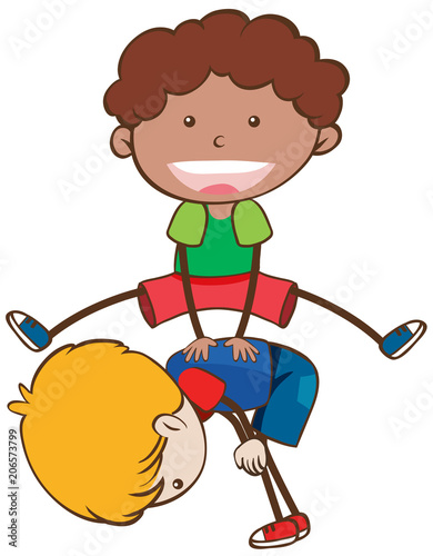 Kids Playing Leapfrog on White Background