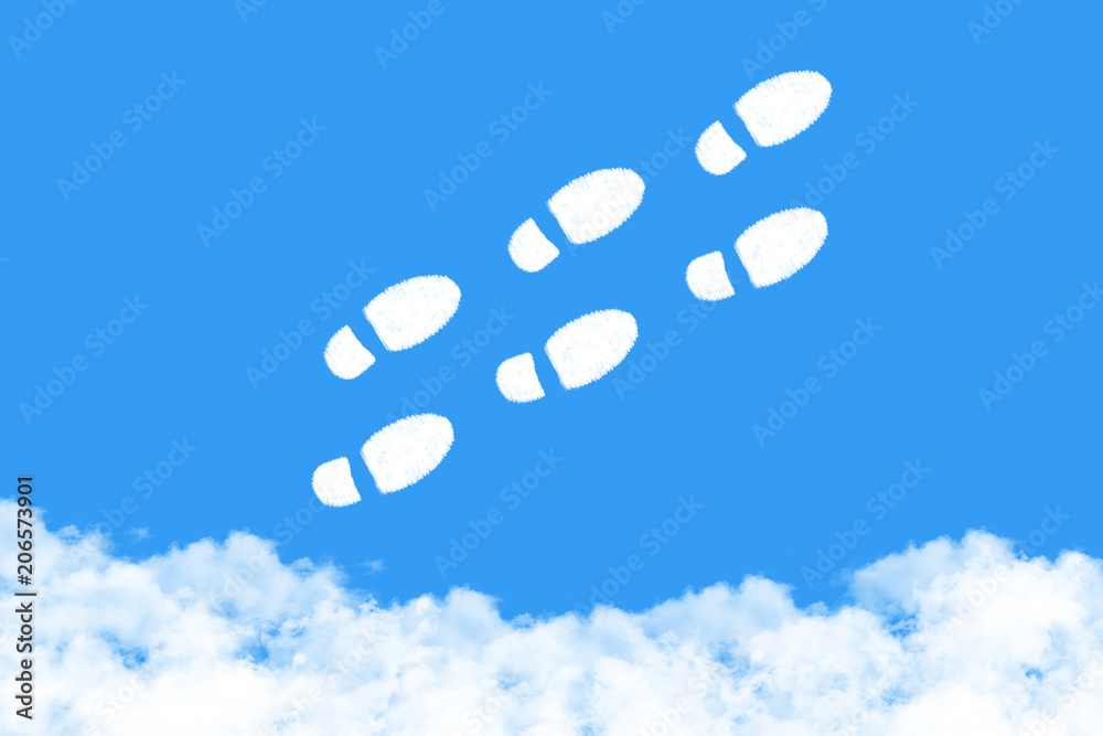 Clouds shaped Shoe print on blue sky Clouds shaped Shoe print on blue sky