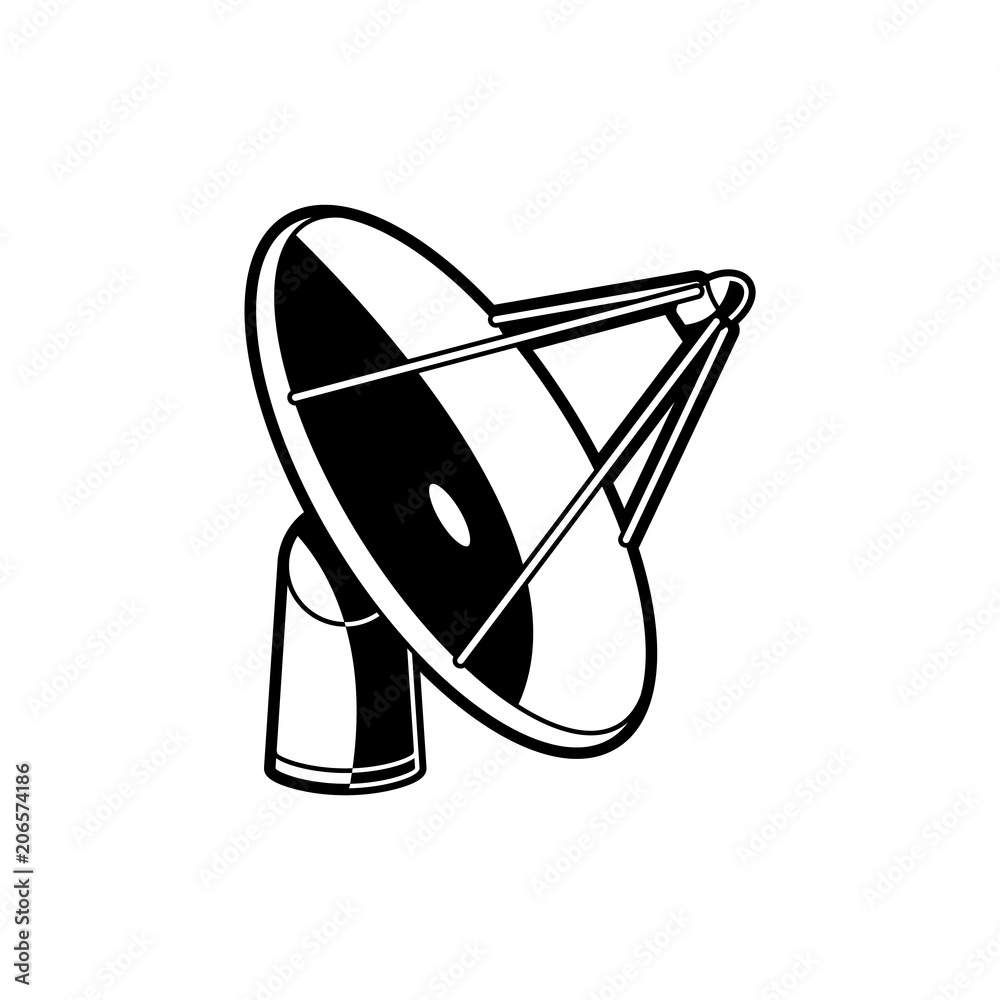 Satellite dish antenna - receiver of signal from outer space isolated on  white background. Scientific equipment for exploration of cosmos in black  and white vector illustration. Stock-Vektorgrafik | Adobe Stock