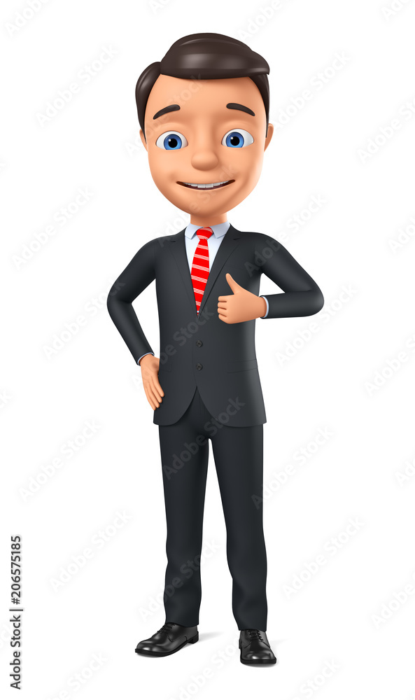 3d rendering. Cheerful businessman shows thumb up on white background.