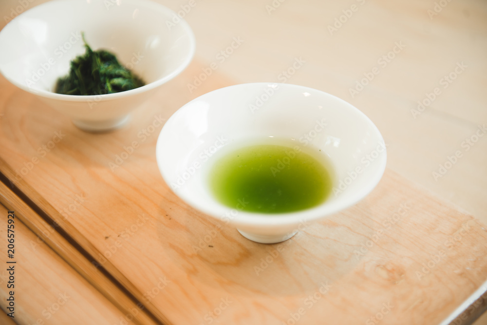 Japanese Sencha Tea Leaves. Top view with copy space Japanese Sencha Tea Leaves. Top view with copy space