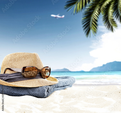 summer photo and sunglasses with sea landscape 