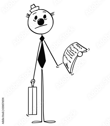 Cartoon stick man drawing conceptual illustration of businessman in clown costume.