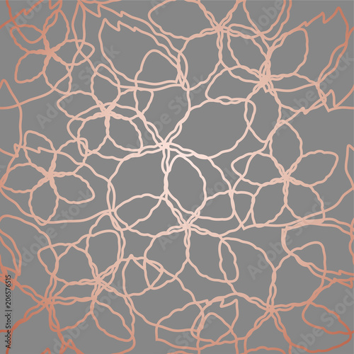 Seamless gold floral lines pattern on grey background