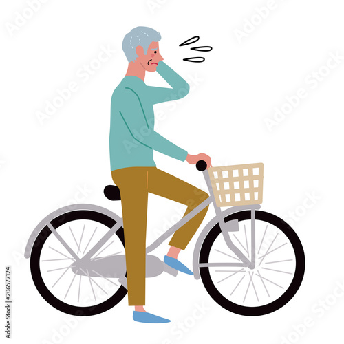 自転車　困る　シニア　男性　イラスト
