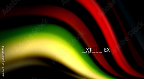 Fluid rainbow colors on black background, vector wave lines and swirls