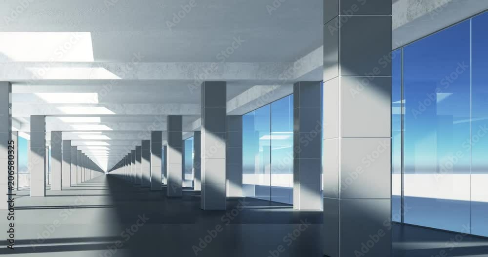 Endless corridor tunnel. Modern architecture seamless loop 60 fps 4k UHD