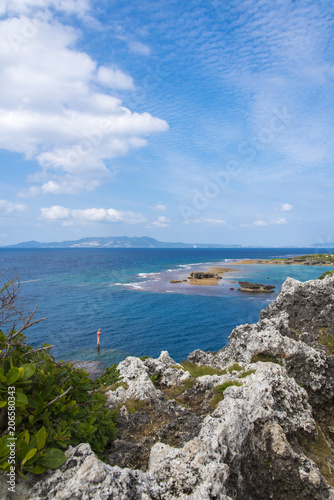 Beautiful ocean coast and rocks view from Cape Manzamo, Okinawa Japan.