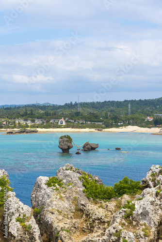 Beautiful ocean coast and rocks view from Cape Manzamo, Okinawa Japan.