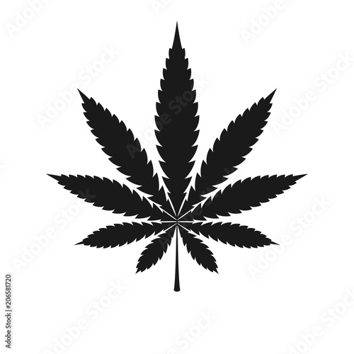 Monochrome icon cannabis leaf in the style of silhouette. Vector illustration medical marijuana. Simple form, for graphic design of logo, emblem, sign, badge, label, isolated on white background.