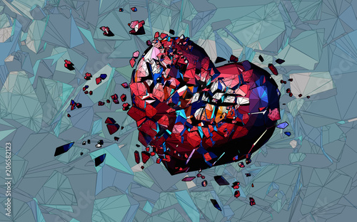 Stylized heart breaking illustration